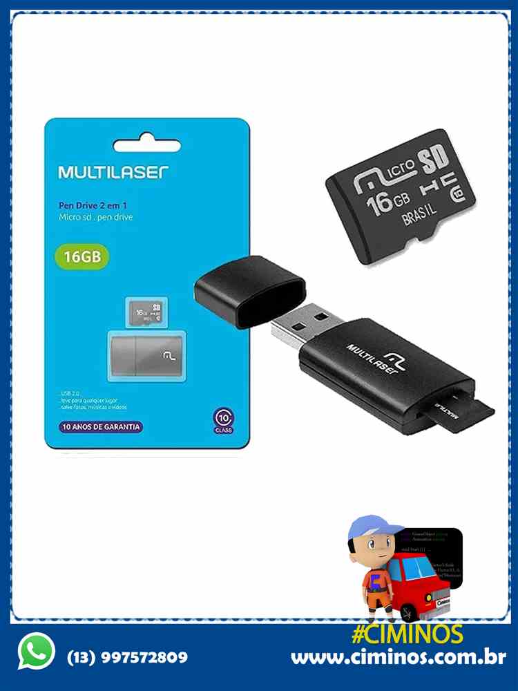 Pen Drive 16GB + Micro SD 2 em 1 Multilaser